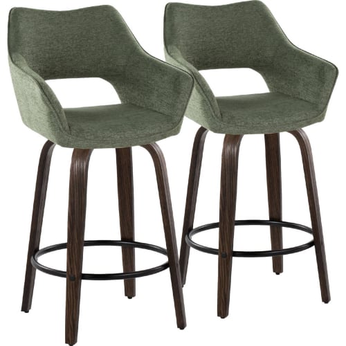 Mustang 26" Swivel Counter Stool in Walnut Glazed Wood & Green Fabric w/ Black Footrest (Set of 2)